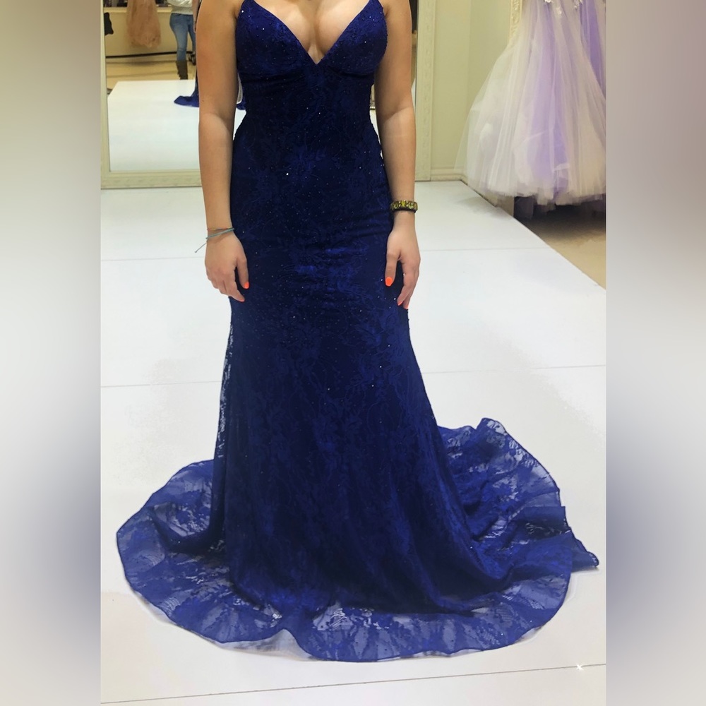 Blue Mermaid Lace Prom Dress
